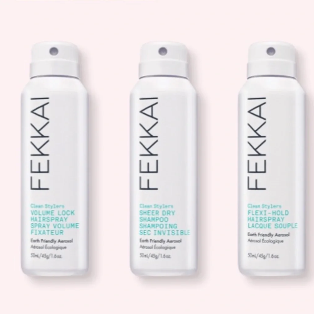 FEKKAI 3p Earth Friendly Flexi Hold Volume Lock Hairspray Dry Shampoo NWT $36